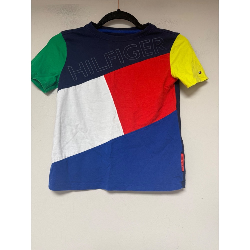 Tommy Hilfiger T-Shirt Boys‎ M 8-10 Multicolor Excellent Colorblock Logo Tee